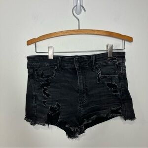 American Eagle hi-rise shortie black distressed shorts women’s‎ size 8